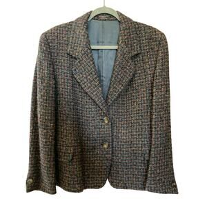 Vintage Lady Bowdon Tweed Wool Blazer Multicolor Women's Size 14 Officecore EUC